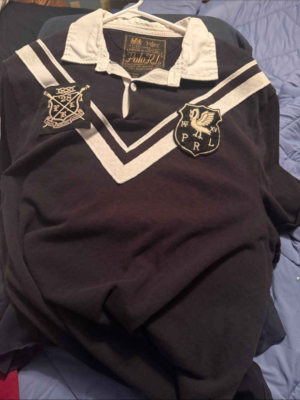 Polo by Ralph Lauren Navy and White Rugby Polo with Crest Patches